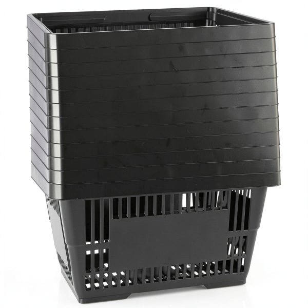 FAHKNS Plastic Shopping Basket 12pcs Black Retail with Flat Handles-6