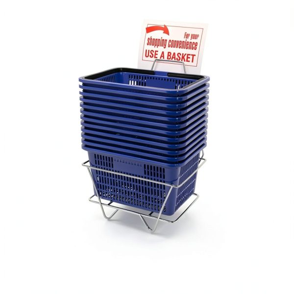 Store Supply Warehouse Blue Mini Shopping Basket Set with Sturdy Stand-5