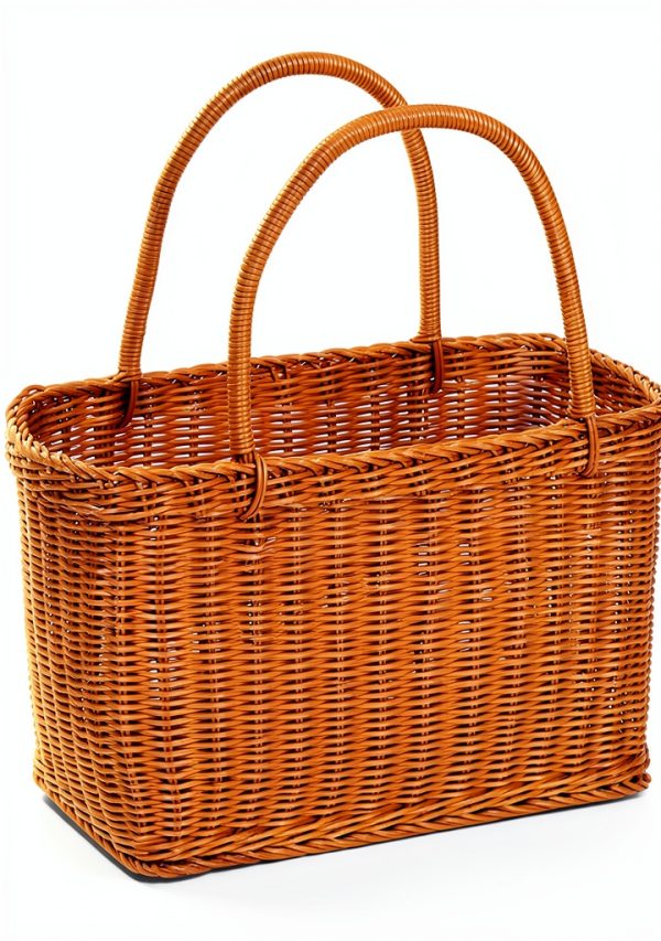 Shapeazy Rustic Plastic Woven Market Basket Brown Rectangular 7.9"-6