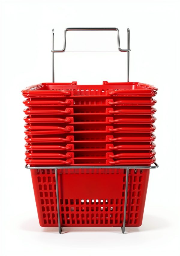 Only Hangers Red Plastic Retail Shopping Basket Set with Metal Stand-0
