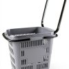 50 Liter Plastic Shopping Basket 4 Pack Gray Kekow Wheels Long Handle-1