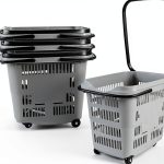 50 Liter Plastic Shopping Basket 4 Pack Gray Kekow Wheels Long Handle-0
