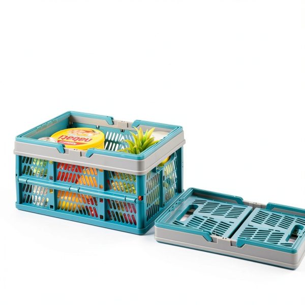 Collapsible Plastic Storage Bin Senhuok Blue Grey Border 2 Piece Set-1