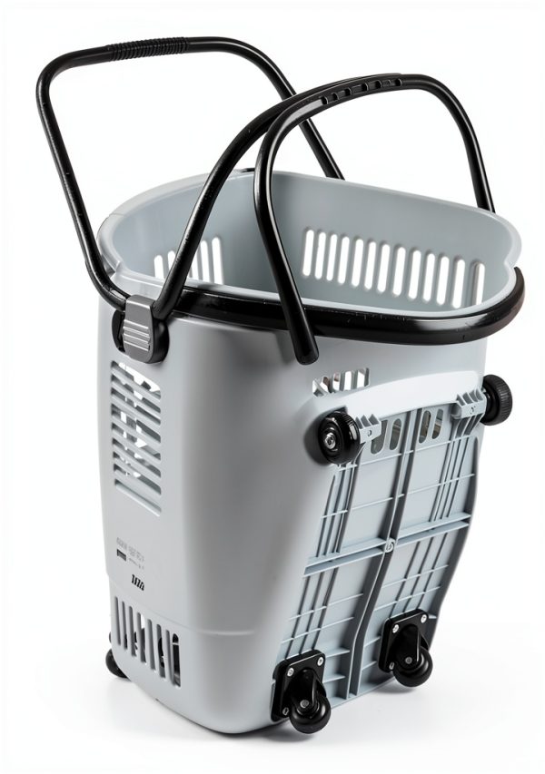 50 Liter Plastic Shopping Basket 4 Pack Gray Kekow Wheels Long Handle-2