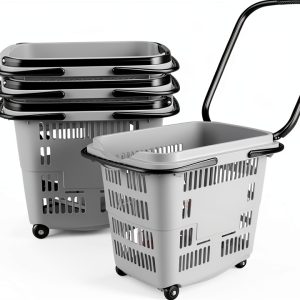 Retail Shopping Basket 4‑Piece Plastic with Wheels by Innouse-0