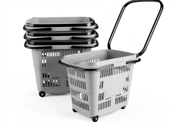 Retail Shopping Basket 4‑Piece Plastic with Wheels by Innouse-0