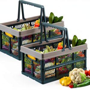 Collapsible Plastic Storage Bin Senhuok Blue Grey Border 2 Piece Set-0