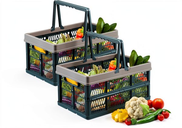 Collapsible Plastic Storage Bin Senhuok Blue Grey Border 2 Piece Set-0