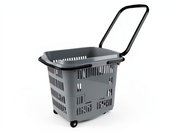 Teyyvn Plastic Rolling Basket 2 Handles 2 Shelves 4 Wheels Nestable-1