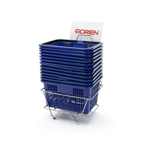 Store Supply Warehouse Blue Mini Shopping Basket Set with Sturdy Stand-3