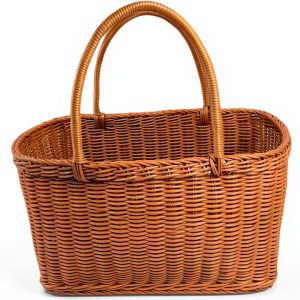 Shapeazy Rustic Plastic Woven Market Basket Brown Rectangular 7.9"-0