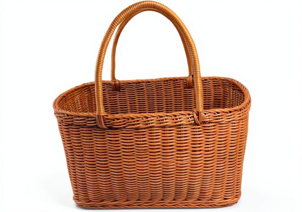 Shapeazy Rustic Plastic Woven Market Basket Brown Rectangular 7.9"-0