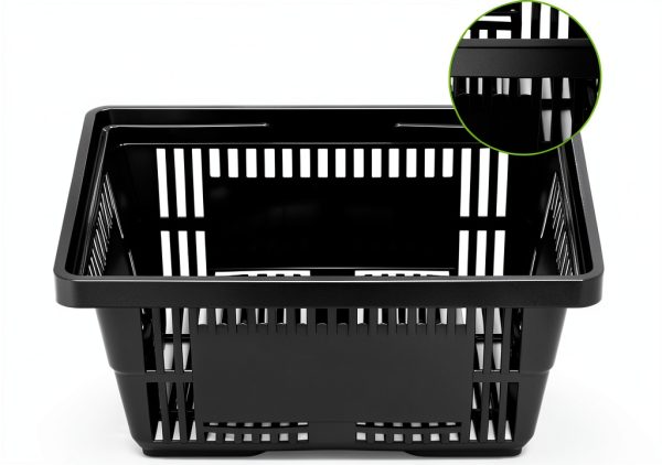 FAHKNS Plastic Shopping Basket 12pcs Black Retail with Flat Handles-1