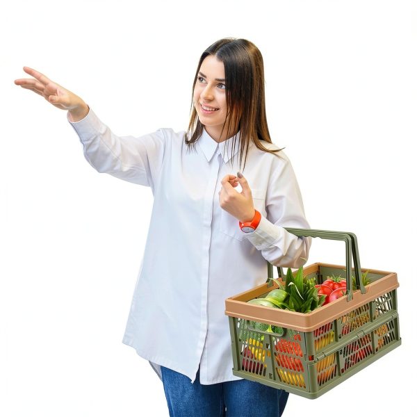 Plastic Storage Basket Senhuok Green Handle Round Basket001-4