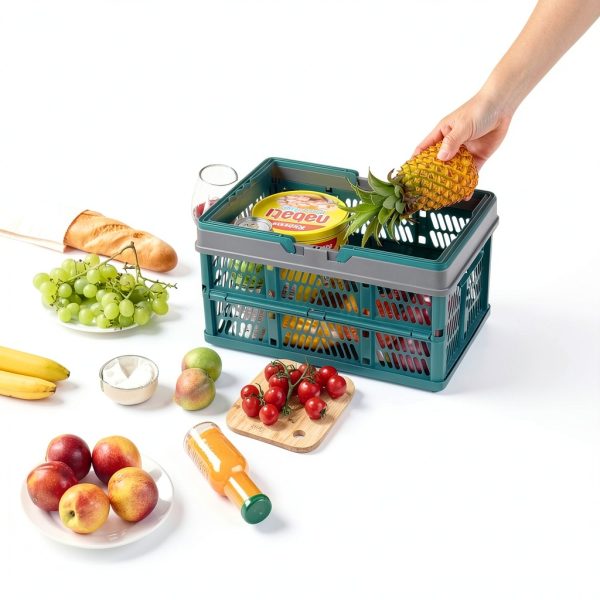 Collapsible Plastic Storage Bin Senhuok Blue Grey Border 2 Piece Set-5