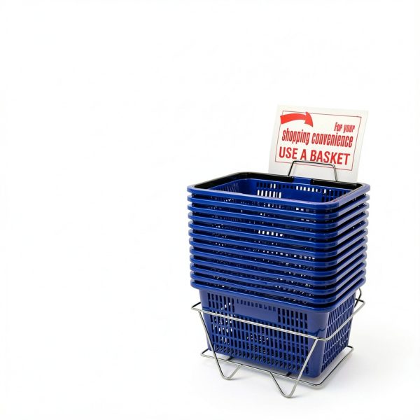 Store Supply Warehouse Blue Mini Shopping Basket Set with Sturdy Stand-4