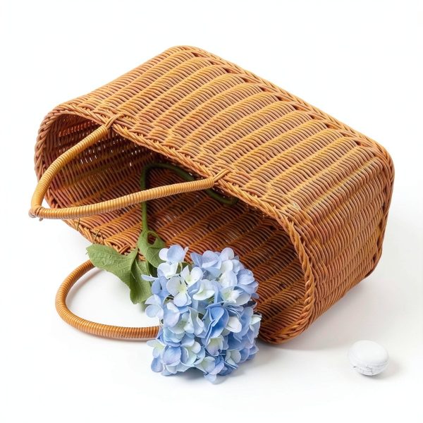 Shapeazy Rustic Plastic Woven Market Basket Brown Rectangular 7.9"-4