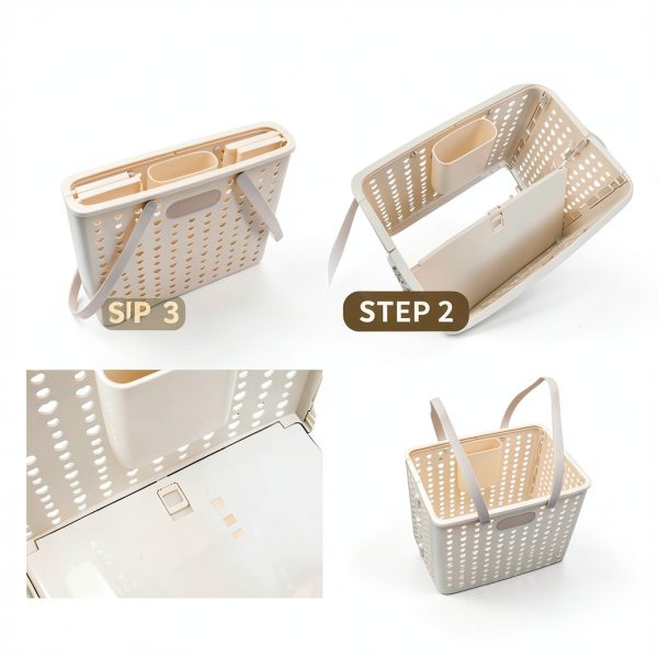 MNKXL White Collapsible Shopping Basket 18L Rectangular Modern Plastic-4