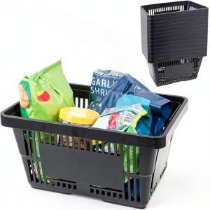 FAHKNS Plastic Shopping Basket 12pcs Black Retail with Flat Handles-0