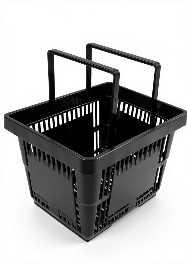 FAHKNS Plastic Shopping Basket 12pcs Black Retail with Flat Handles-3