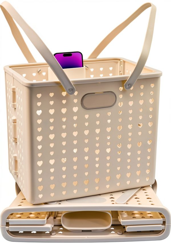 MNKXL White Collapsible Shopping Basket 18L Rectangular Modern Plastic-0