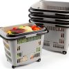 Teyyvn Plastic Rolling Basket 2 Handles 2 Shelves 4 Wheels Nestable-0
