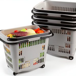Teyyvn Plastic Rolling Basket 2 Handles 2 Shelves 4 Wheels Nestable-0