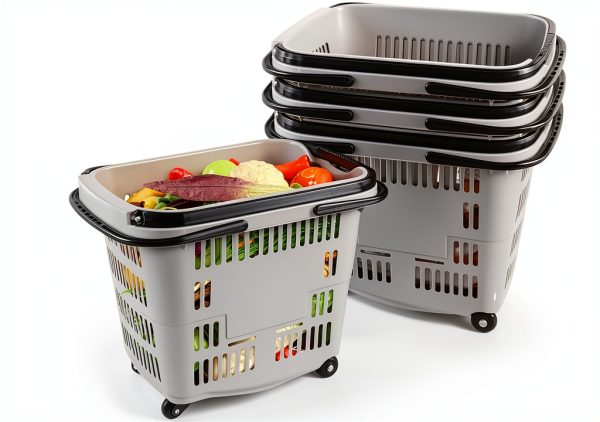 Teyyvn Plastic Rolling Basket 2 Handles 2 Shelves 4 Wheels Nestable-0
