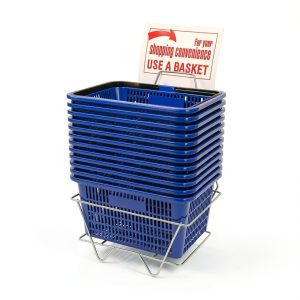 Store Supply Warehouse Blue Mini Shopping Basket Set with Sturdy Stand-0