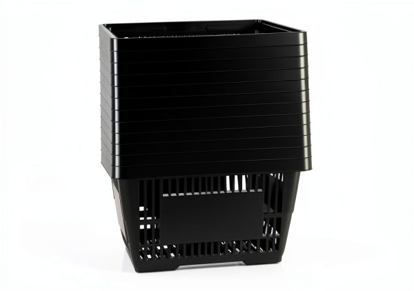 FAHKNS Plastic Shopping Basket 12pcs Black Retail with Flat Handles-7