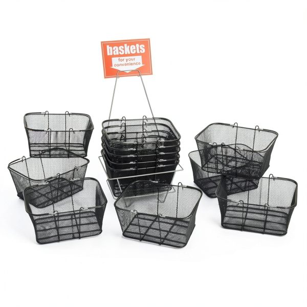 Store Supply Warehouse Black Mesh Basket Kit with Stand 17x12x7-2