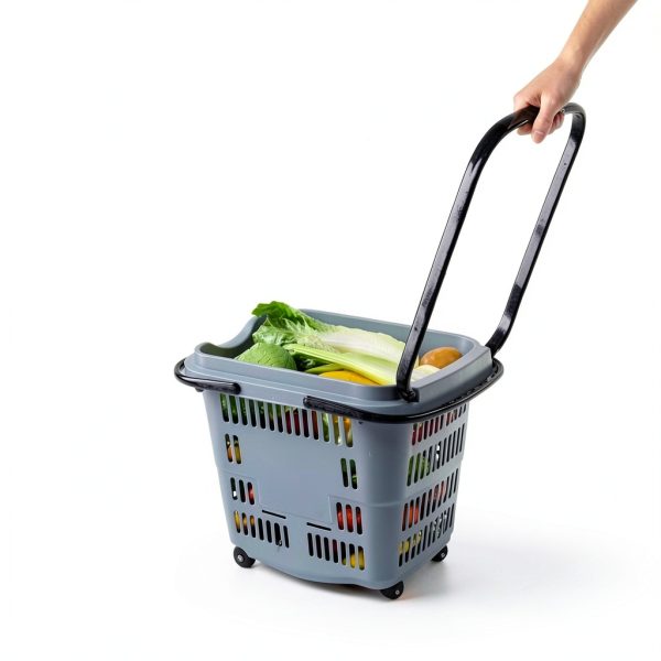 Teyyvn Plastic Rolling Basket 2 Handles 2 Shelves 4 Wheels Nestable-4