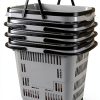 50 Liter Plastic Shopping Basket 4 Pack Gray Kekow Wheels Long Handle-6