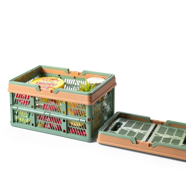 Plastic Storage Basket Senhuok Green Handle Round Basket001-2