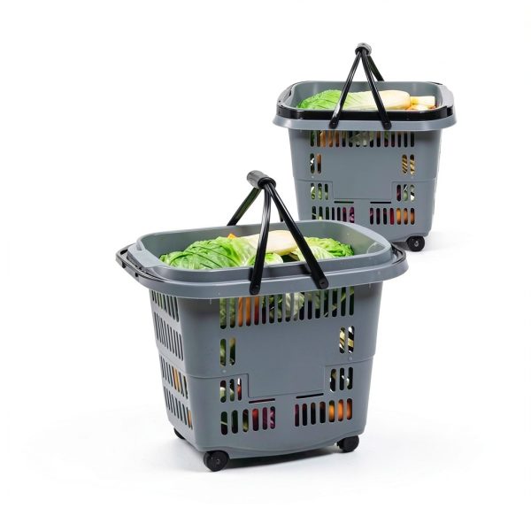 Teyyvn Plastic Rolling Basket 2 Handles 2 Shelves 4 Wheels Nestable-2