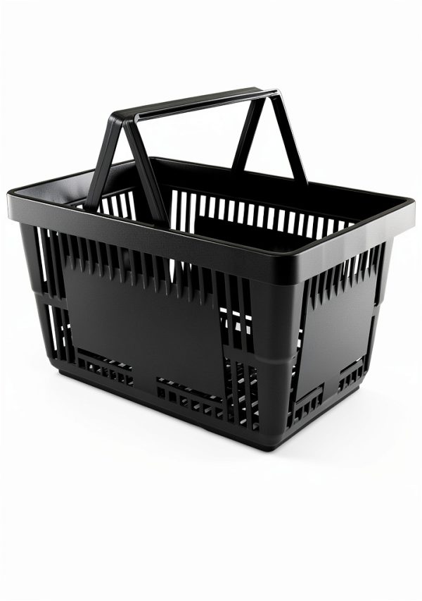 FAHKNS Plastic Shopping Basket 12pcs Black Retail with Flat Handles-4