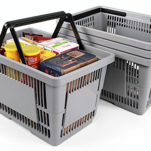 Shopping Basket 28L Gray 4-Pack by Morcte with Foldable Handles-0