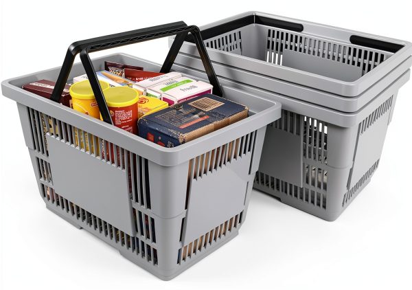 Shopping Basket 28L Gray 4-Pack by Morcte with Foldable Handles-0