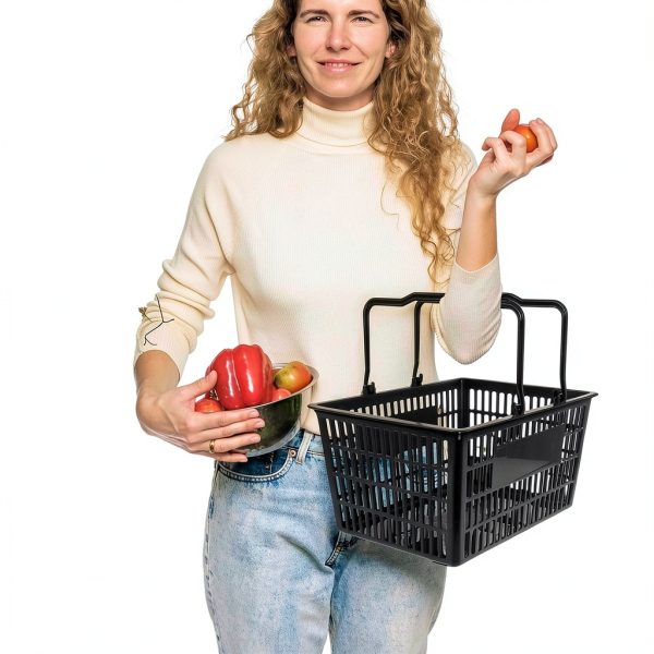 Healifty Plastic Shopping Basket Dark Grey 39x29x20 cm Retail Basket-2