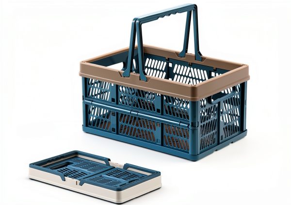 Collapsible Plastic Storage Bin Senhuok Blue Grey Border 2 Piece Set-2