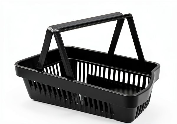FAHKNS Plastic Shopping Basket 12pcs Black Retail with Flat Handles-2