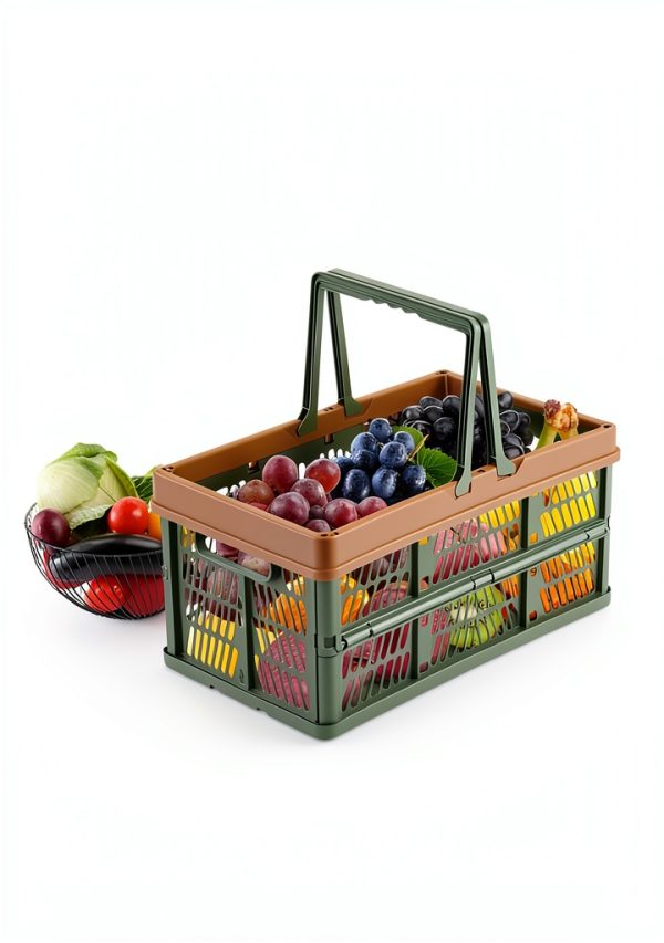 Plastic Storage Basket Senhuok Green Handle Round Basket001-1