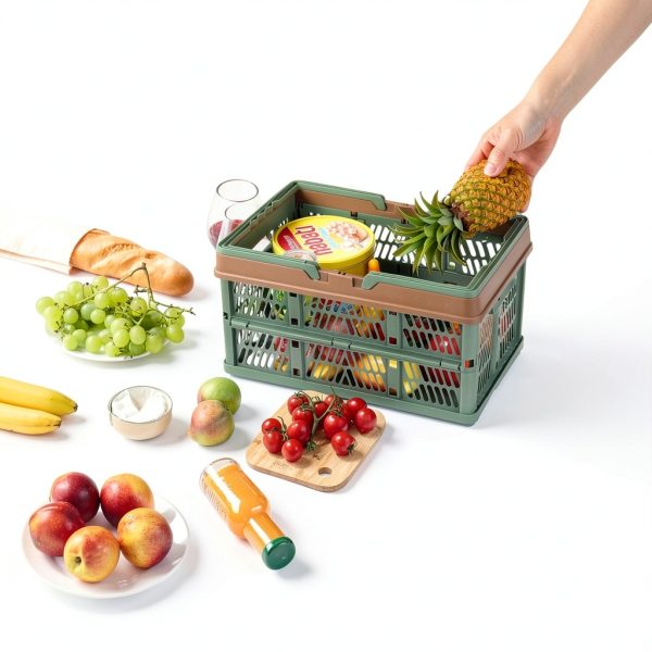 Plastic Storage Basket Senhuok Green Handle Round Basket001-6
