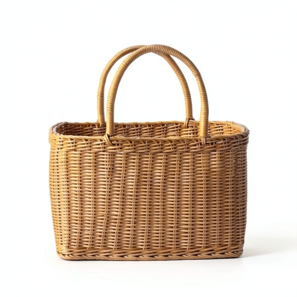 Shapeazy Rustic Plastic Woven Market Basket Brown Rectangular 7.9"-2
