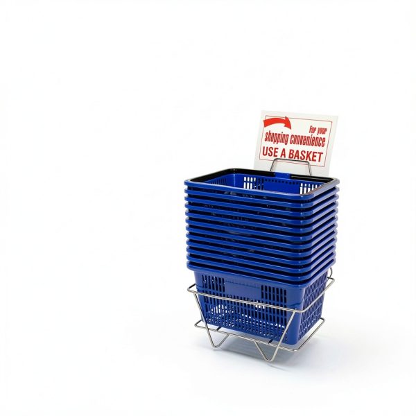 Store Supply Warehouse Blue Mini Shopping Basket Set with Sturdy Stand-2