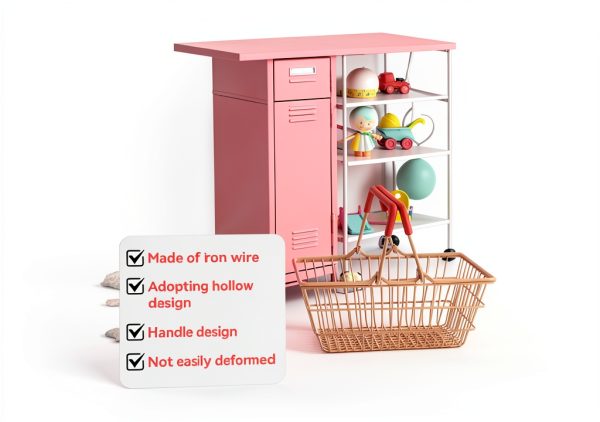 Gsycle Pink Iron Storage Basket Round Modern Design-1
