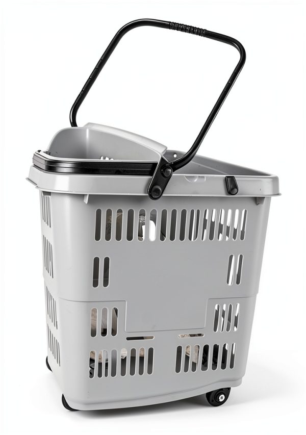 50 Liter Plastic Shopping Basket with Wheels, 4 Pack Large Rolling Baskets for Groceries, Gray-2