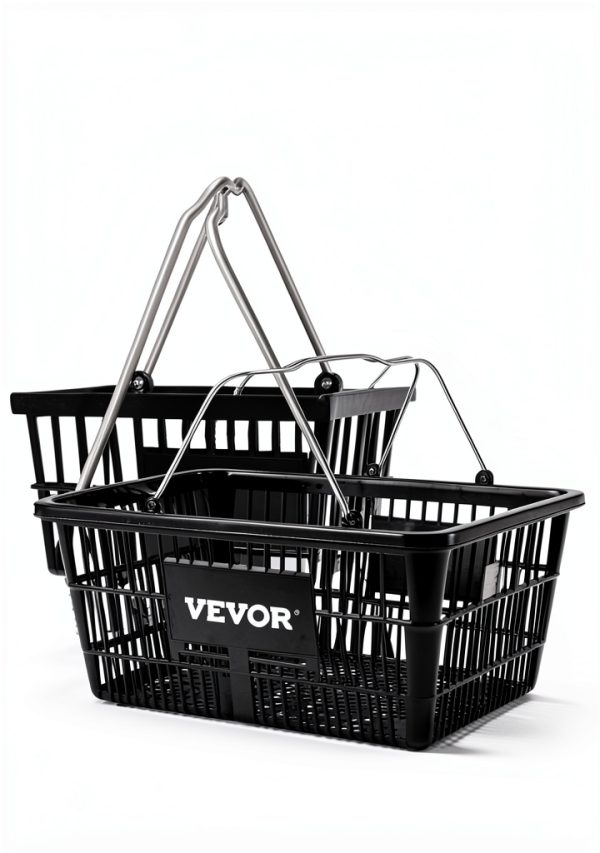 VEVOR Shopping Basket, Set of 12 Black, Durable PE Material with Handle and Stand, Basket Dimension 16.9"L x 11.8"W x 8.07"H and Used for Supermarket, Retail, Grocery- Holds 21 L of Merchandise-3