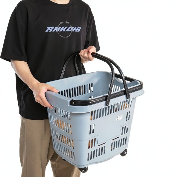 50 Liter Plastic Shopping Basket with Wheels, 4 Pack Large Rolling Baskets for Groceries, Gray-5