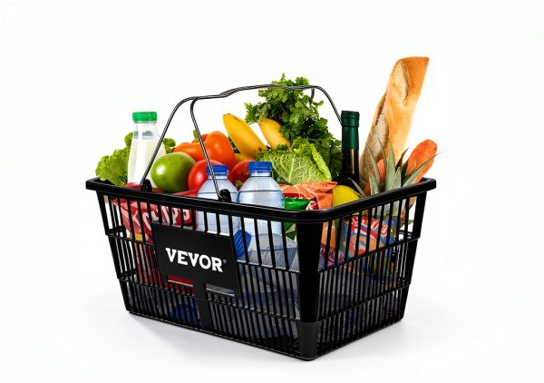 VEVOR Shopping Basket, Set of 12 Black, Durable PE Material with Handle and Stand, Basket Dimension 16.9"L x 11.8"W x 8.07"H and Used for Supermarket, Retail, Grocery- Holds 21 L of Merchandise-1